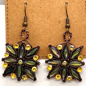 Upcycled Vintage bronze green  Earrings