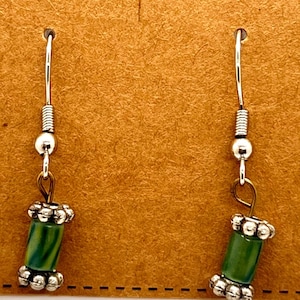 Vintage dainty silver green beaded Earrings
