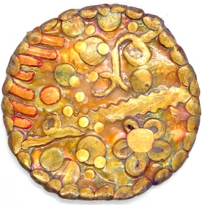 Polymer Patterned Coaster, Artsy Abstract Coaster, Aztec gold