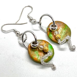 Green Bling Earings, polymer clay earrings, trinket earrings, earrings, glass seed bead earrings