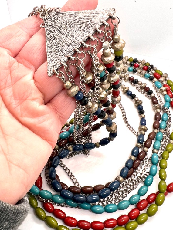 Vintage multi strand necklace, green - image 4