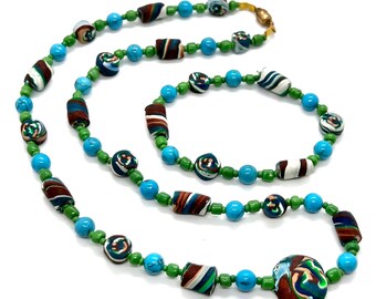 Mint Chocolate kettingarmbandset Handgemaakte polymeerklei kettingarmbandset, bruine en mintgroene armbandkettingset