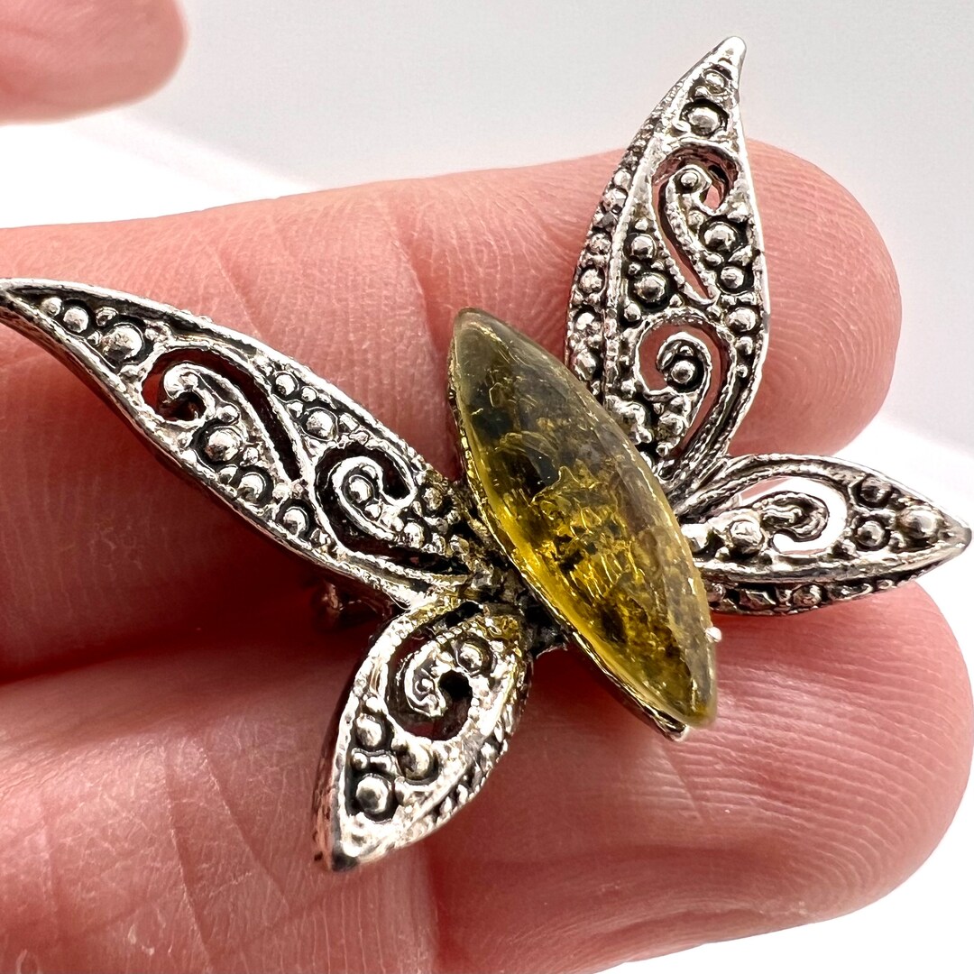 Vintage Butterfly Brooch Pin Silver Tones - Etsy