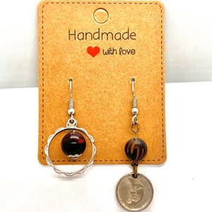 Upcycled Mismatched moon Circle Earrings