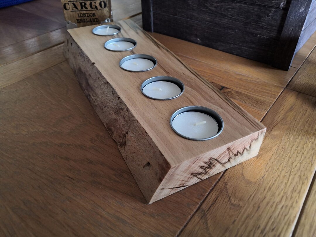 Solid Wood Spalted Beech Live Edge Wooden Tealight Holder for 5 Candles