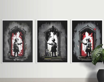 Set di stampe artistiche di Banksy: Galleria murale di graffiti di street art (download digitale)