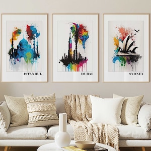 Dubai Turkey Australia Travel Print Eclectic Gallery Wall Set of 3, Travel Art, City Print, City Art, Country Print, Banksy Digital Download