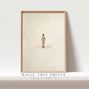 Jesus Walking on Water, Bible Sketches Wall Art, Jesus Watercolor Print, Modern Christian Print, Printable Wall Decor, Digital Download