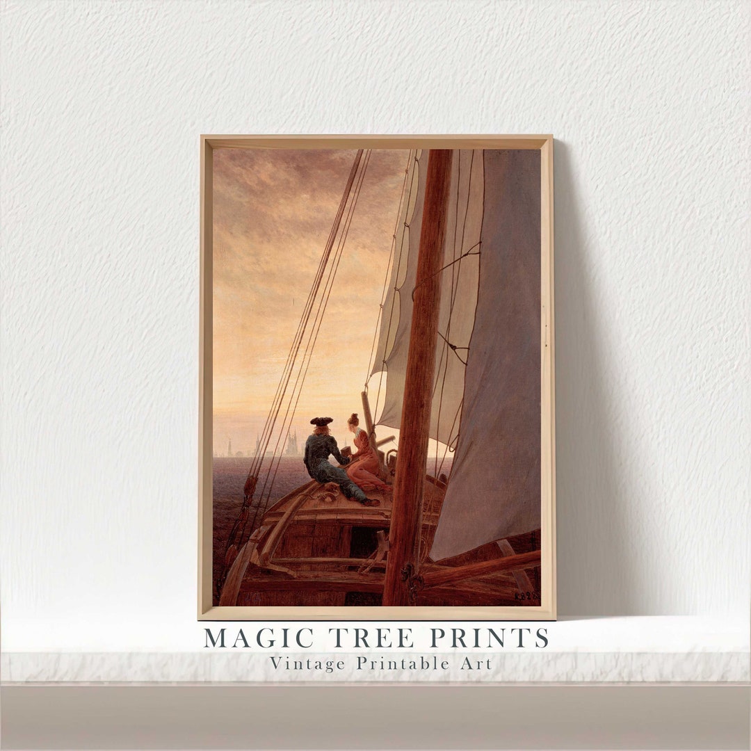 Sailing Ship Wall Art Print, Light Academia Decor, Vintage Painting