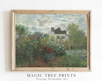Pintura al óleo vintage de un jardín de rosas: arte imprimible de estilo cottagecore (descarga digital)