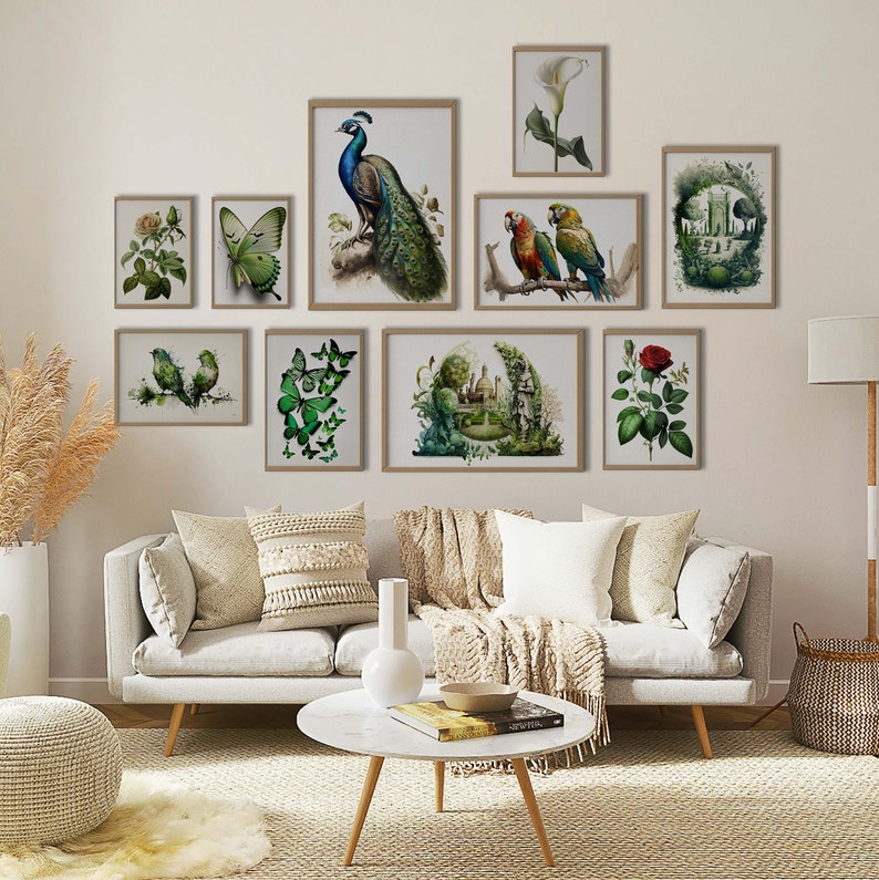 Sage Green Gallery Wall Set Peacock Wall Art Decor Modern Etsy