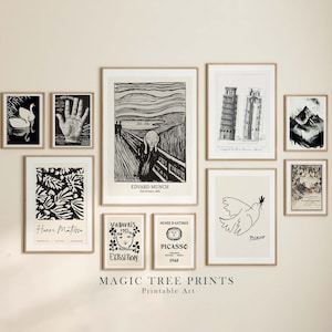 Black and White Eclectic Gallery Wall Art Set, Matisse Picasso Print, Trendy Room Decor, Vintage Minimalist Eclectic Printable Wall Art