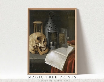 Dark Academia Skull Art Print: Vintage Gothic Decor (Digital Download)