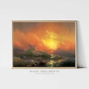 Sailing Ship Wall Art Print, light academia decor, vintage painting, victorian wall art, antique print, printable wall art, farmhouse decor