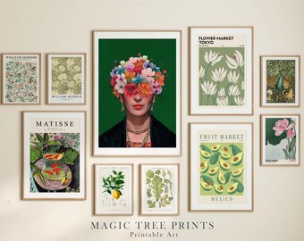 Vintage Eclectic Gallery Wall Set: Green Exhibition Prints (Digital Download)