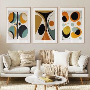 Mid Century Modern Gallery Wall Set of 3, Eclectic Printable Gallery Wall Art Prints, Maximalist Wall Art Decor, Eclectic Digital Download