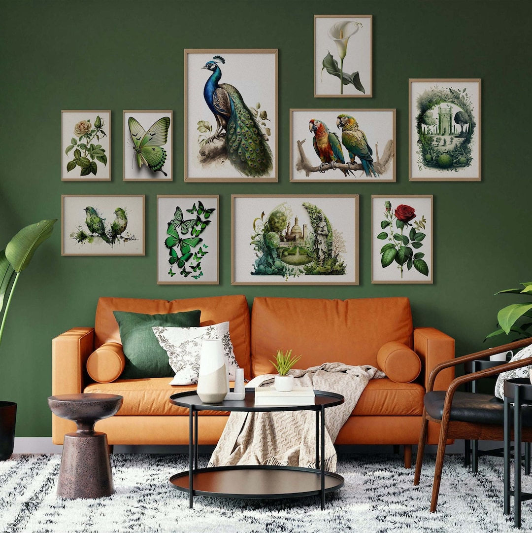 Sage Green Gallery Wall Set Peacock Wall Art Decor Modern Etsy