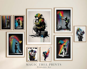 Set di stampe artistiche di Banksy: graffiti eclettici da parete (download digitale)