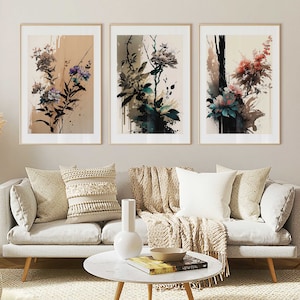 Gallery Wall Set, Flower Market Print, Set of 3, Botanical Wall Art, Floral Decor Posters, Living Room Custom Wall Art Set, Digital Download