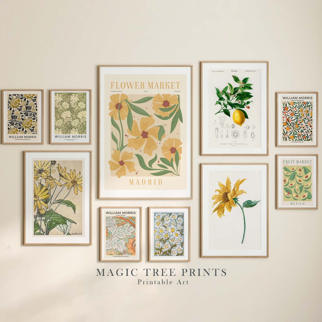 Yellow Gallery Wall Set, Vintage Eclectic Printable Wall Art, Modern
