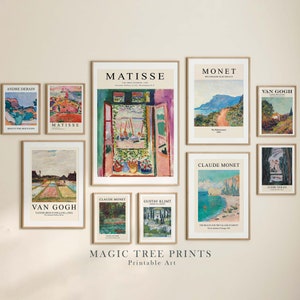 Eclectic Landscape Gallery Wall Art Set of 10, Klimt Matisse Monet Van Gogh Print, Vintage Printable Digital Download, Maximalist Decor