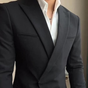 Men's Premium Black Double Breasted Suit 2 Piece Suit Wedding  Function Event Casual Suits For Men.