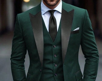 Men&#39;s Forest Green 3 Piece suit Men&#39;s Grooms Suit Business Suit Gentleman&#39;s Party Suit For Men.