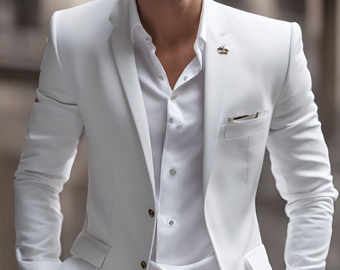 Mens One Button Notch Lapel Wide Leg Suit White