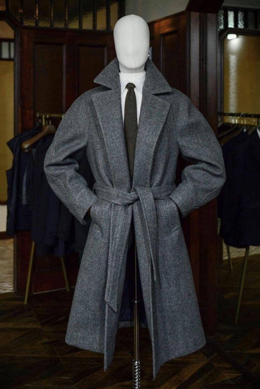 Men's Dogtooth Longline Overcoat Grey main image 1