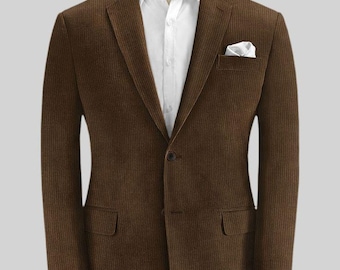 Men's Brown Corduroy Style Blazer Wedding Party Coat Formal Casual Blazer Bespoke For Men