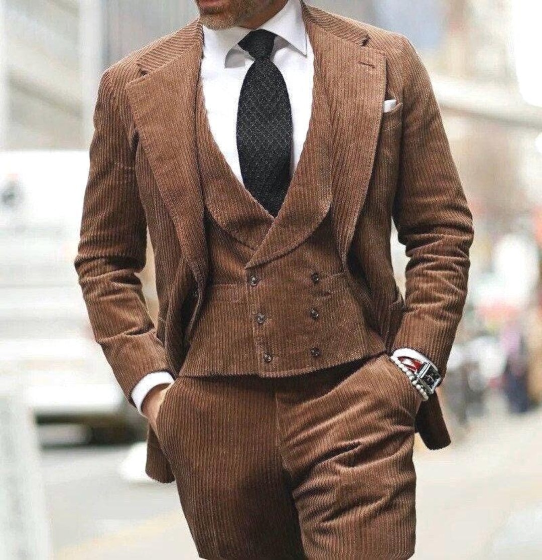 Abiti da uomo in velluto a coste marrone, pezzi, per matrimoni