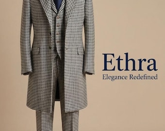 Men’s houndstooth overcoat with vest and pant 3 piece suit for men|Fit style 1920 style vintage suit inspiration for men
