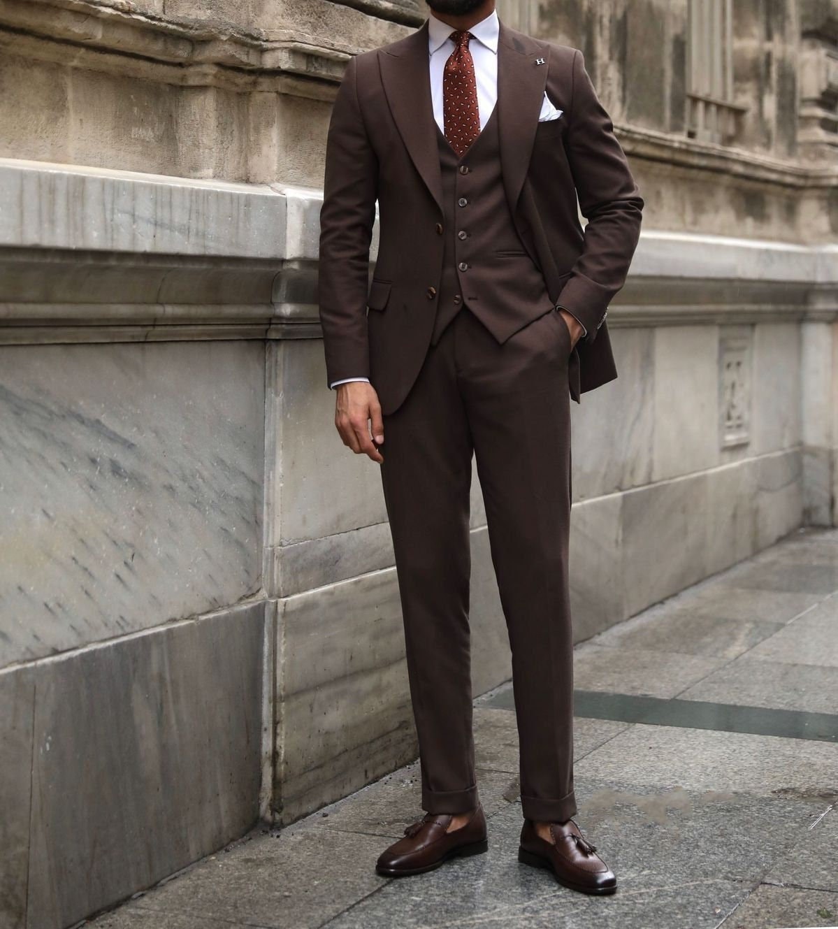 brown dress suit Elevate Your Style: Stand Out in Self-Patterned Brown Suit. – HolloMen main image 1