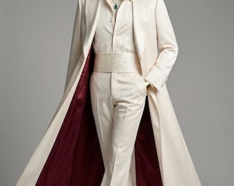 Traje de frac blanco marfil para hombre, elegante traje de 2 piezas / Traje de novio, estilo abrigo acampanado, inspiración para trajes de hombre de Ethra