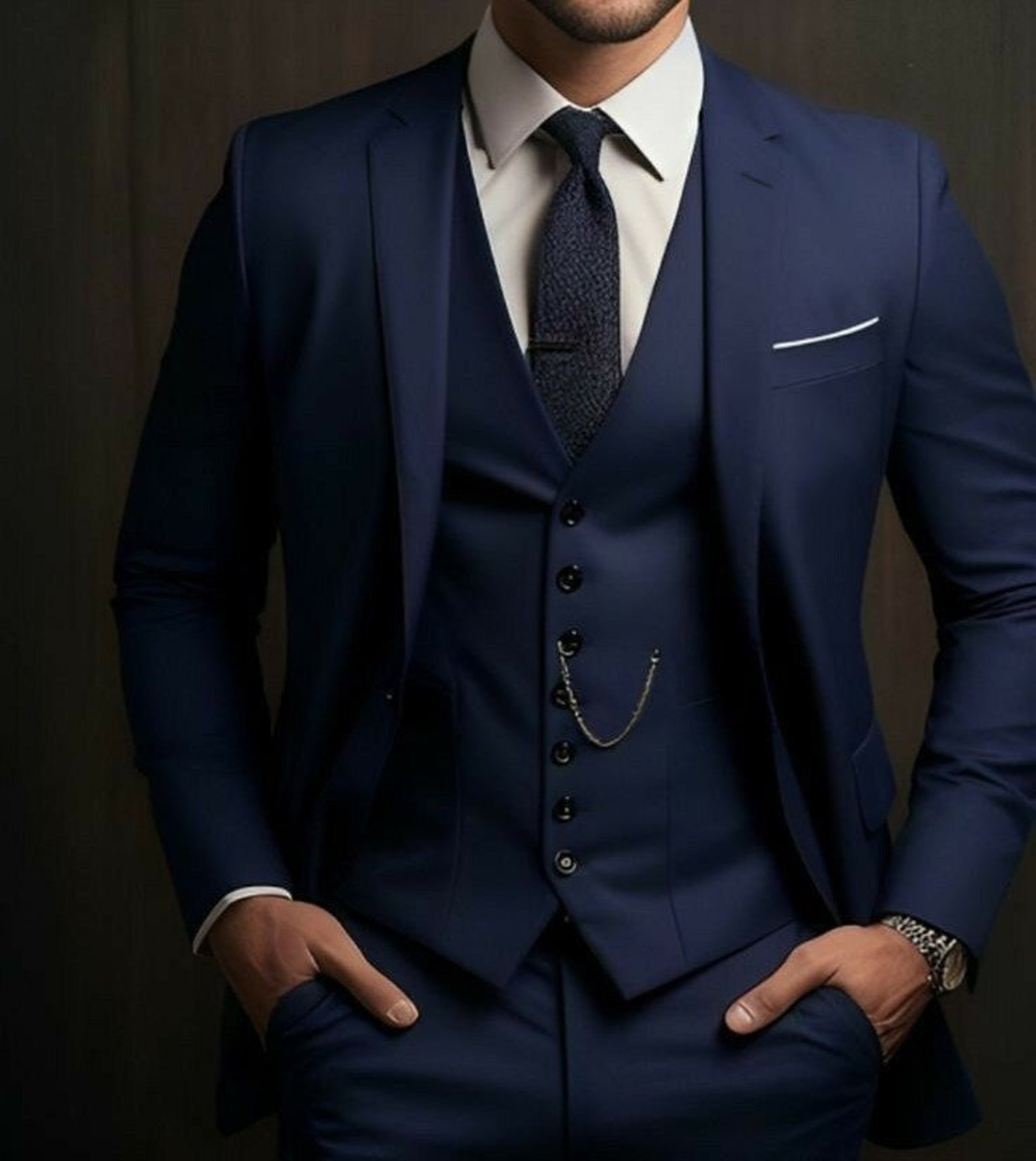 Classy Bright Blue Three Pieces Slim Fit Notched Lapel New Arrival Men Suits main image 1