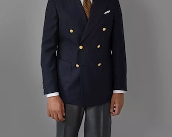 Men&#39;s Navy Blue Double Breasted Blazer Wedding Casual Event Party Blazer for Men