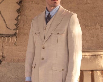 30s 40s JACKET Ecru Cotton Linen Blend Swing Lindy Hop 1940 1930