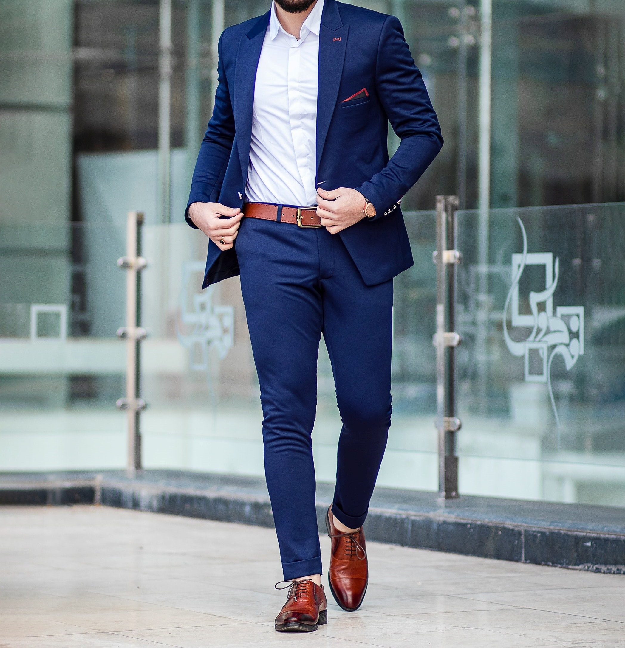 mens formal dress Royal Blue Two Pieces Men Suit Newest Peaked Lapel Prom Suit main image 0