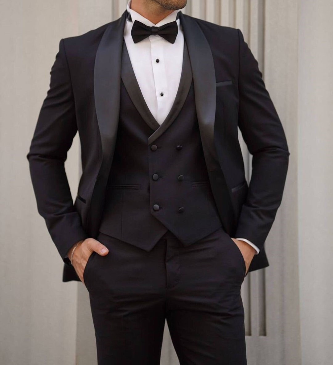 Men's Black One Button Shawl Lapel Three Piece Suit main image 1