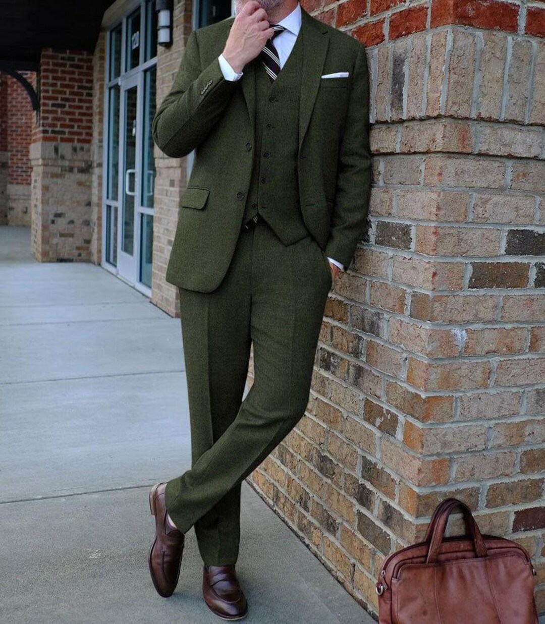 Old Man Olive Green Suit - Old fashioned Suit - Old Style Suits - Old School Suits main image 0
