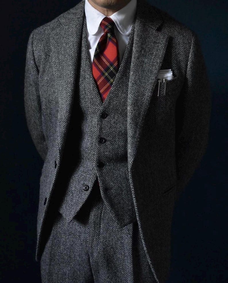 1920's Men's Clothing - Tweed Suit - Herringbone 1920s Mens Suit  - Vintage Grey Tweed  Suit