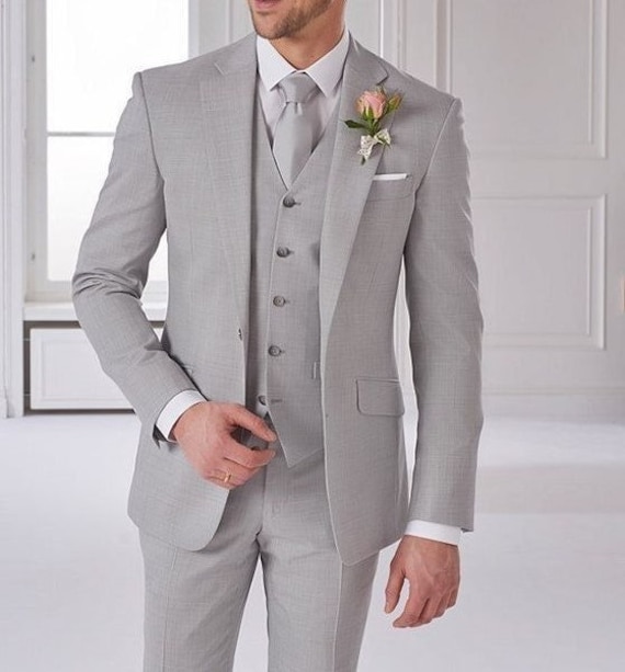 slim fit dress slacks Bespoke Formal Mens Suits Regular Grey Three-Piece Business Suits