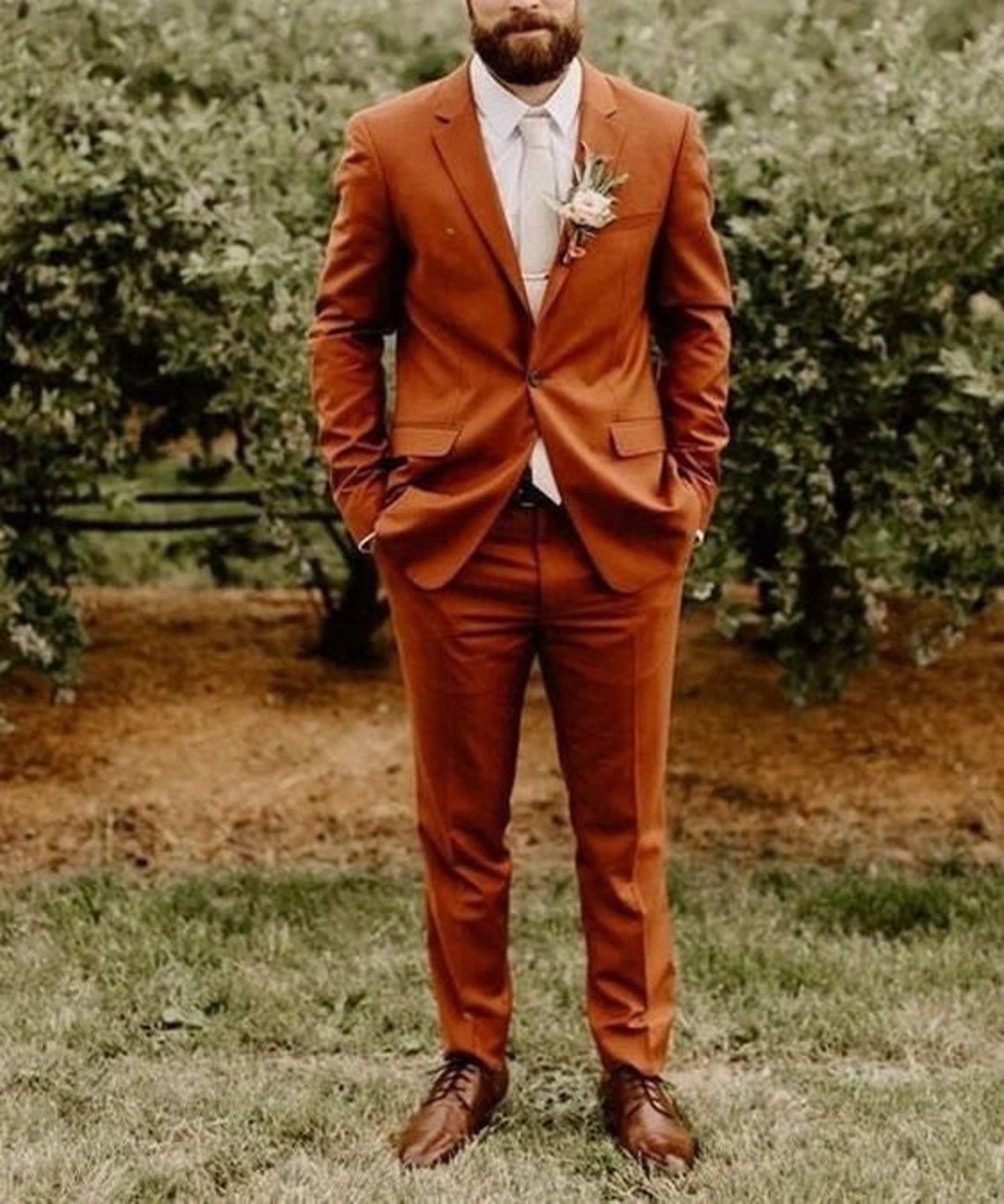 Men's Rustic Orange 2 Piece Suit Peak Lapel Formal Suit Wedding Dinner ...