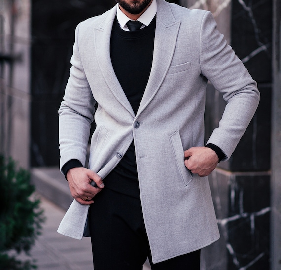 Wollmantel Herren Mantel Richtige LÃ¤nge Herren Grau Wolle Lange