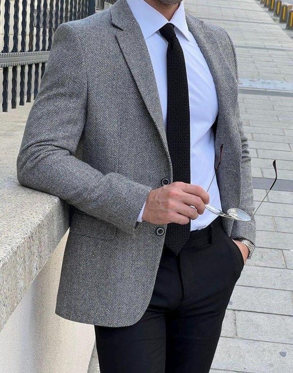 black dress pants grey blazer Men's Grey Suit Jacket with Black Pants  Slim Fit 2-Piece Suit | Jacket +  Pants Combination