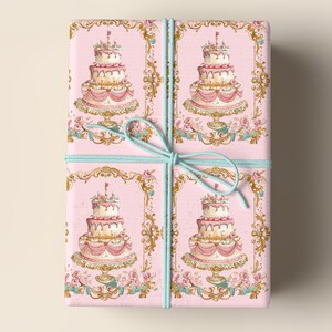 Rococo Cake Wrapping Pink Gold Baroque Design Marie Antoinette French Style Elegant Coquette Birthday Gift Paper Premium Quality Matte Finish Fine Art Material Luxury Present Multiple Size Options Bridal Shower Romantic
