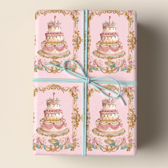 Rococo Wrapping Paper, French Vintage Gift Wrap, Marie Antoinette Pink Birthday or Bridal Shower Gift Wrap, Coquette Party Paper