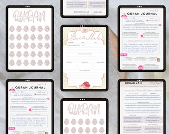 Quran Journal Inserts: 5 Designs | Islamic Productivity | Muslim Spiritual Growth | Digital Quran Workbook Pages