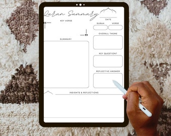 Minimalist Quran Study | Digital Quran Template | Muslim Faith Reflections | iPad GoodNotes | Surah Summary Journal for Muslimah