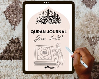 Muslim Quran Journal | Juz 1-30 Reflection Questions | Read Holy Quran in 1 Month | Islamic Workbook | Religious Study | iPad